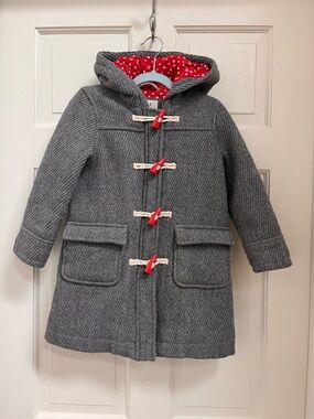 Mini Boden Wool Hooded Toggle Coat with Red Lining size 3/4y